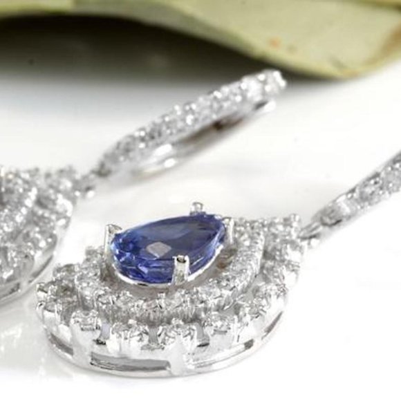 Lab Grown Gemstone Blue Sapphire Stud Earrings Round 6.00 ct  6.00 Ct Tanzanite & Diamond 14KW Gold Stud Earring